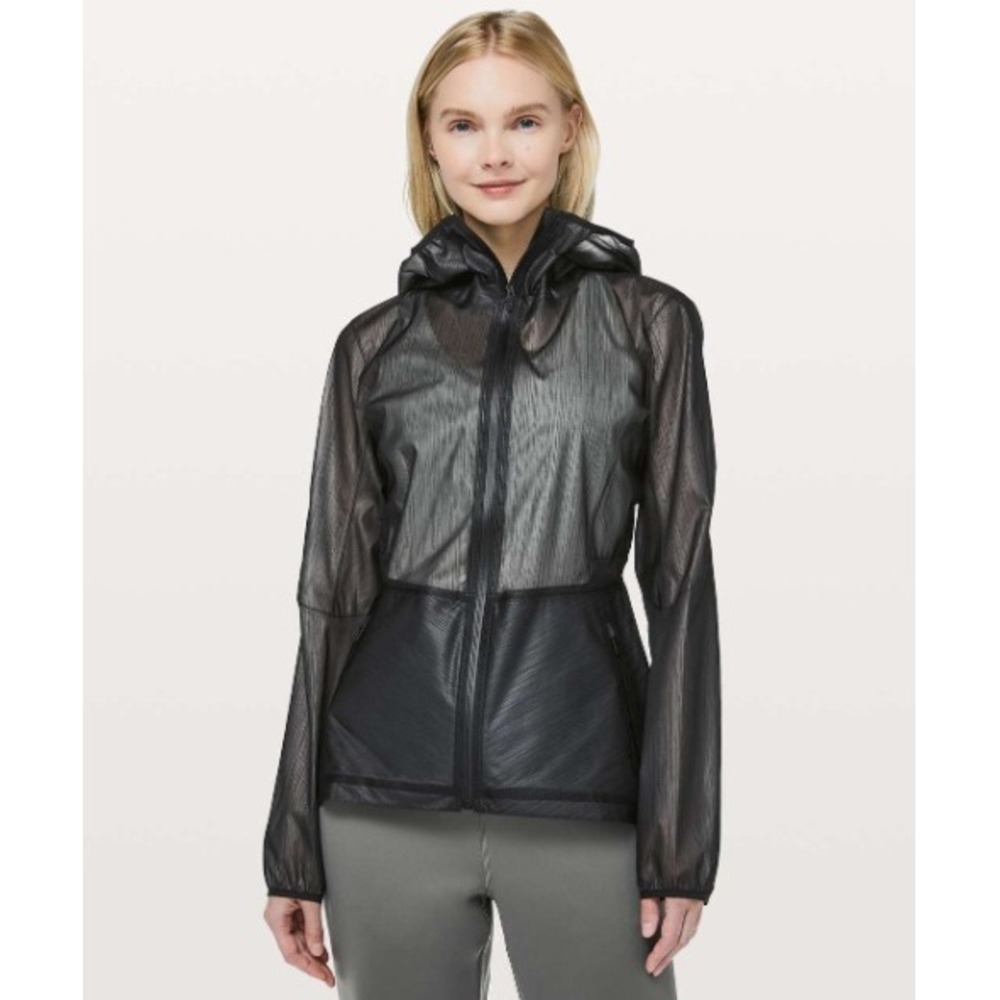 Lululemon On The Horizon Jacket Glyde Sheer Hooded Windbreaker Black Size 10